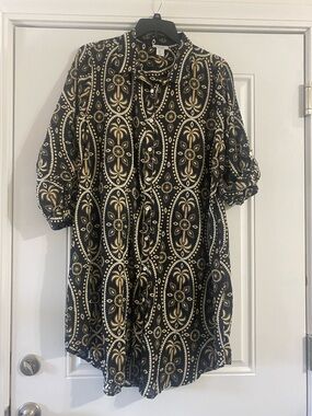 Haute Hippie Black Tunic with Gold Medallion Print